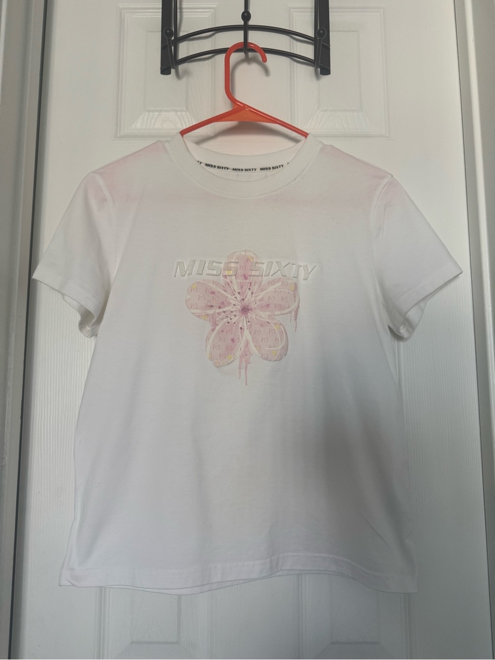 Miss Sixty White Butterfly Logo Graphic T-Shirt Y2K